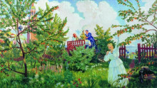 Картина "яблоневый сад" художника "борис кустодиев"