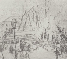 Копия картины "подготовительный рисунок к картине елочный торг" художника "борис кустодиев"