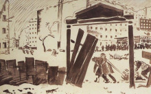 Репродукция картины "петроград в 1919 году" художника "борис кустодиев"