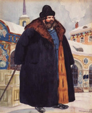 Репродукция картины "купец в шубе" художника "борис кустодиев"