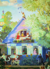 Репродукция картины "голубой домик" художника "борис кустодиев"