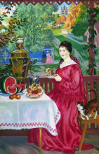 Репродукция картины "купчиха на балконе" художника "борис кустодиев"