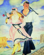 Репродукция картины "матрос и милая" художника "борис кустодиев"