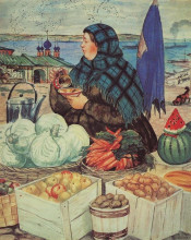 Репродукция картины "торговка овощами" художника "борис кустодиев"