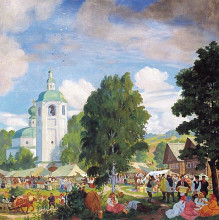 Копия картины "сельская ярмарка" художника "борис кустодиев"