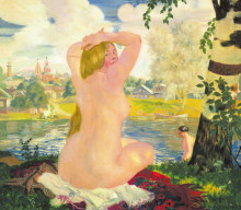 Копия картины "купание" художника "борис кустодиев"