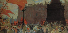 Копия картины "праздник в честь открытия ii конгресса коминтерна 19 июля 1920 года. демонстрация на площади урицкого" художника "борис кустодиев"