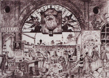 Репродукция картины "гостиный двор" художника "борис кустодиев"