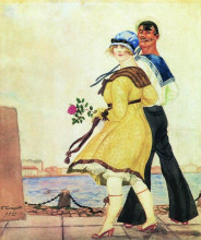 Репродукция картины "матрос и милая" художника "борис кустодиев"