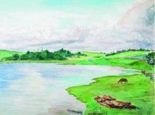 Репродукция картины "речной разлив" художника "борис кустодиев"
