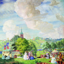 Репродукция картины "летний праздник" художника "борис кустодиев"