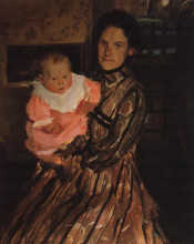 Репродукция картины "портрет ю.е.кустодиевой с сыном" художника "борис кустодиев"