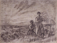 Копия картины "летний пейзаж с женскими фигурами" художника "борис кустодиев"