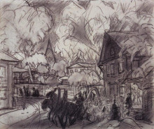 Копия картины "городской пейзаж с тройкой" художника "борис кустодиев"