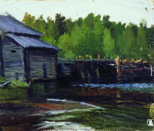 Копия картины "павловская мельница на реке яхруст" художника "борис кустодиев"