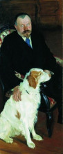 Копия картины "портрет доктора с.я.любимова с собакой" художника "борис кустодиев"