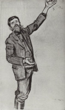 Картина "агитатор (человек с поднятой рукой)" художника "борис кустодиев"