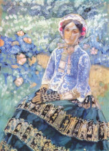 Репродукция картины "женщина в голубом платье" художника "борисов-мусатов виктор"
