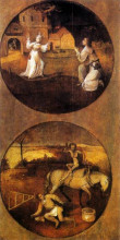 Картина "человечество сталкивается с демонами (обратная сторона панели восставших ангелов)" художника "босх иероним"
