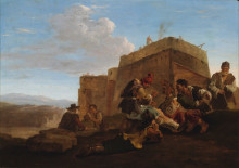 Картина "landscape with morra players" художника "бот ян"