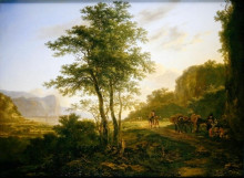 Репродукция картины "italianate landscape with travellers on a path" художника "бот ян"