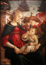 Репродукция картины "богоматерь и младенец с двумя ангелами" художника "ботичелли сандро"