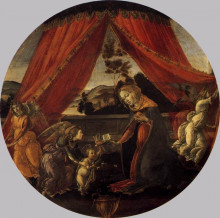 Копия картины "мадонна с младенцем и тремя ангелами" художника "ботичелли сандро"