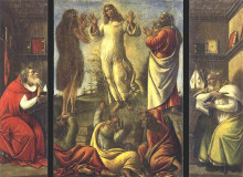 Репродукция картины "преображение, св. иероним, св. августин" художника "ботичелли сандро"