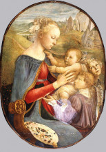 Репродукция картины "мадонна с младенцем и два ангела" художника "ботичелли сандро"