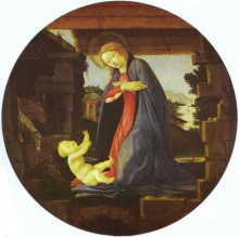 Репродукция картины "мария поклоняется младенцу" художника "ботичелли сандро"