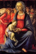 Картина "богоматерь и младенец в окружении пяти ангелов" художника "ботичелли сандро"
