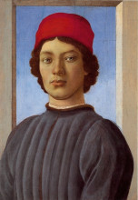 Репродукция картины "портрет юноши в красной шапке" художника "ботичелли сандро"