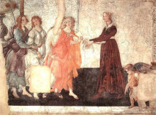 Репродукция картины "венера и грации предлагают дары девушке" художника "ботичелли сандро"