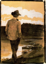 Репродукция картины "young man on a riverbank" художника "боччони умберто"