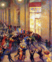 Репродукция картины "riot in the galleria" художника "боччони умберто"