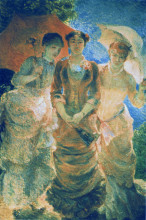 Репродукция картины "three ladies with parasol (aka three graces)" художника "бракемон мари"