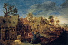 Картина "village scene with men drinking" художника "браувер адриан"