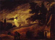 Картина "dune landscape by moonlight" художника "браувер адриан"