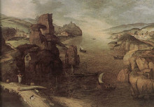 Копия картины "пейзаж со христом и апостолами на тивериадском озере" художника "брейгель старший питер"