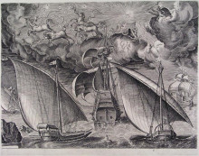 Копия картины "две галеры следующие за вооруженным трехмачтовым судном с фаэтоном и юпитером в небе" художника "брейгель старший питер"