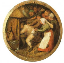 Репродукция картины "the drunkard pushed into the pigsty" художника "брейгель старший питер"