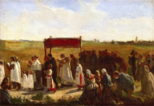 Репродукция картины "the blessing of the wheat in artois (study)" художника "бретон жюль"