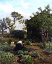 Картина "a young woman in the artist&#39;s garden, courri&#232;res" художника "бретон жюль"