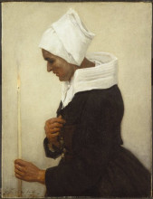 Копия картины "breton peasant woman holding a taper" художника "бретон жюль"