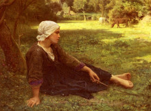 Репродукция картины "girl guarding the cows" художника "бретон жюль"