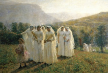 Картина "young women going to a procession" художника "бретон жюль"