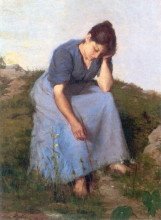 Картина "young woman in a field" художника "бретон жюль"