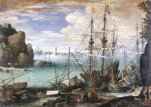 Репродукция картины "view of a port" художника "бриль пауль"