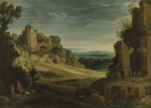 Картина "landscape with a hunting party and roman ruins" художника "бриль пауль"