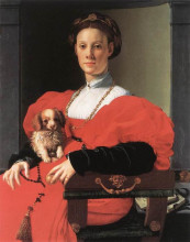 Репродукция картины "portrait of a lady with a puppy" художника "бронзино аньоло"
